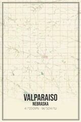 Retro US city map of Valparaiso, Nebraska. Vintage street map.