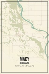 Retro US city map of Macy, Nebraska. Vintage street map.