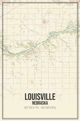 Retro US city map of Louisville, Nebraska. Vintage street map.