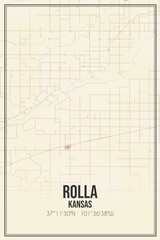 Retro US city map of Rolla, Kansas. Vintage street map.