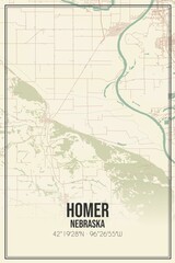 Retro US city map of Homer, Nebraska. Vintage street map.