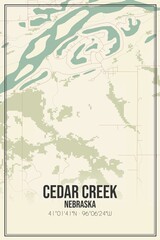 Retro US city map of Cedar Creek, Nebraska. Vintage street map.
