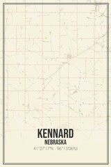 Retro US city map of Kennard, Nebraska. Vintage street map.