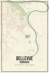 Retro US city map of Bellevue, Nebraska. Vintage street map.