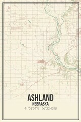 Retro US city map of Ashland, Nebraska. Vintage street map.