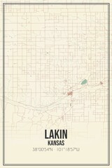 Retro US city map of Lakin, Kansas. Vintage street map.