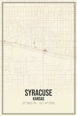 Retro US city map of Syracuse, Kansas. Vintage street map.