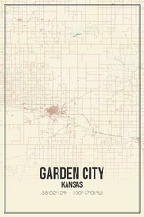 Retro US city map of Garden City, Kansas. Vintage street map. - obrazy, fototapety, plakaty