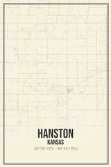 Retro US city map of Hanston, Kansas. Vintage street map.