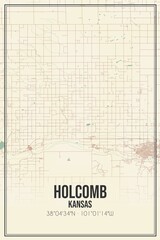 Retro US city map of Holcomb, Kansas. Vintage street map.