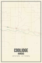 Retro US city map of Coolidge, Kansas. Vintage street map.
