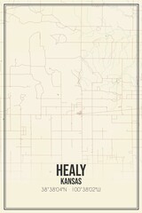 Retro US city map of Healy, Kansas. Vintage street map.