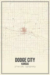 Retro US city map of Dodge City, Kansas. Vintage street map.