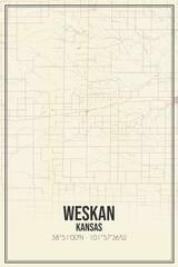 Retro US city map of Weskan, Kansas. Vintage street map.
