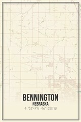 Retro US city map of Bennington, Nebraska. Vintage street map.