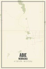 Retro US city map of Abie, Nebraska. Vintage street map.
