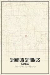 Retro US city map of Sharon Springs, Kansas. Vintage street map.