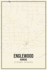 Retro US city map of Englewood, Kansas. Vintage street map.