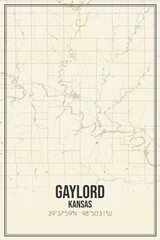 Obraz premium Retro US city map of Gaylord, Kansas. Vintage street map.