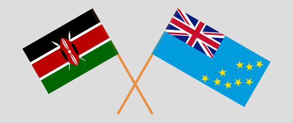 Crossed flags of Kenya and Tuvalu. Official colors. Correct proportion