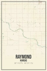 Retro US city map of Raymond, Kansas. Vintage street map.