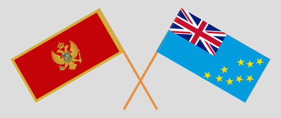 Obraz na płótnie Canvas Crossed flags of Montenegro and Tuvalu. Official colors. Correct proportion