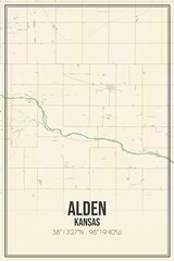 Retro US city map of Alden, Kansas. Vintage street map.