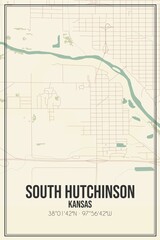 Retro US city map of South Hutchinson, Kansas. Vintage street map.