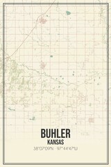 Retro US city map of Buhler, Kansas. Vintage street map.