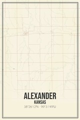 Retro US city map of Alexander, Kansas. Vintage street map.