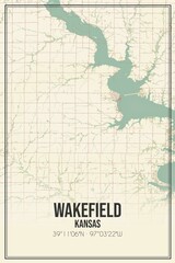 Retro US city map of Wakefield, Kansas. Vintage street map.