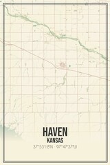 Retro US city map of Haven, Kansas. Vintage street map.