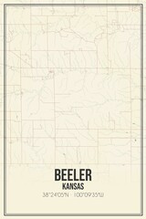 Retro US city map of Beeler, Kansas. Vintage street map.