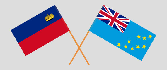 Crossed flags of Liechtenstein and Tuvalu. Official colors. Correct proportion