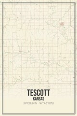 Retro US city map of Tescott, Kansas. Vintage street map.