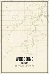 Retro US city map of Woodbine, Kansas. Vintage street map.