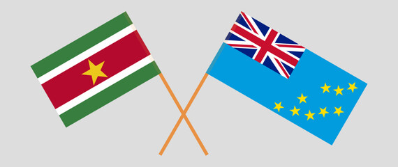 Crossed flags of Tuvalu and Suriname. Official colors. Correct proportion