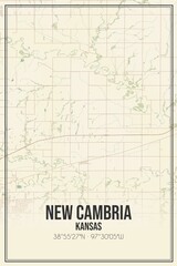 Retro US city map of New Cambria, Kansas. Vintage street map.