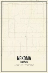 Retro US city map of Nekoma, Kansas. Vintage street map.