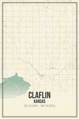 Retro US city map of Claflin, Kansas. Vintage street map.