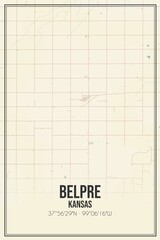 Retro US city map of Belpre, Kansas. Vintage street map.