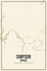 Retro US city map of Simpson, Kansas. Vintage street map.