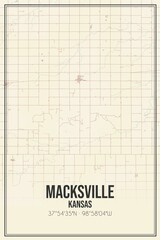 Retro US city map of Macksville, Kansas. Vintage street map.