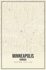 Retro US city map of Minneapolis, Kansas. Vintage street map.