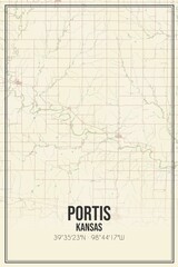 Retro US city map of Portis, Kansas. Vintage street map.