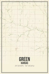 Retro US city map of Green, Kansas. Vintage street map.