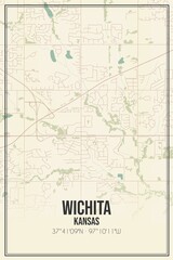 Retro US city map of Wichita, Kansas. Vintage street map.