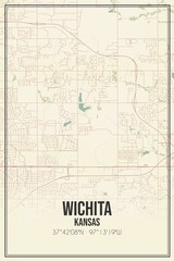 Retro US city map of Wichita, Kansas. Vintage street map.