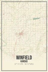 Retro US city map of Winfield, Kansas. Vintage street map.