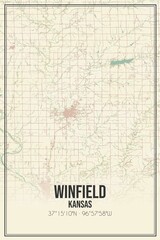 Retro US city map of Winfield, Kansas. Vintage street map.